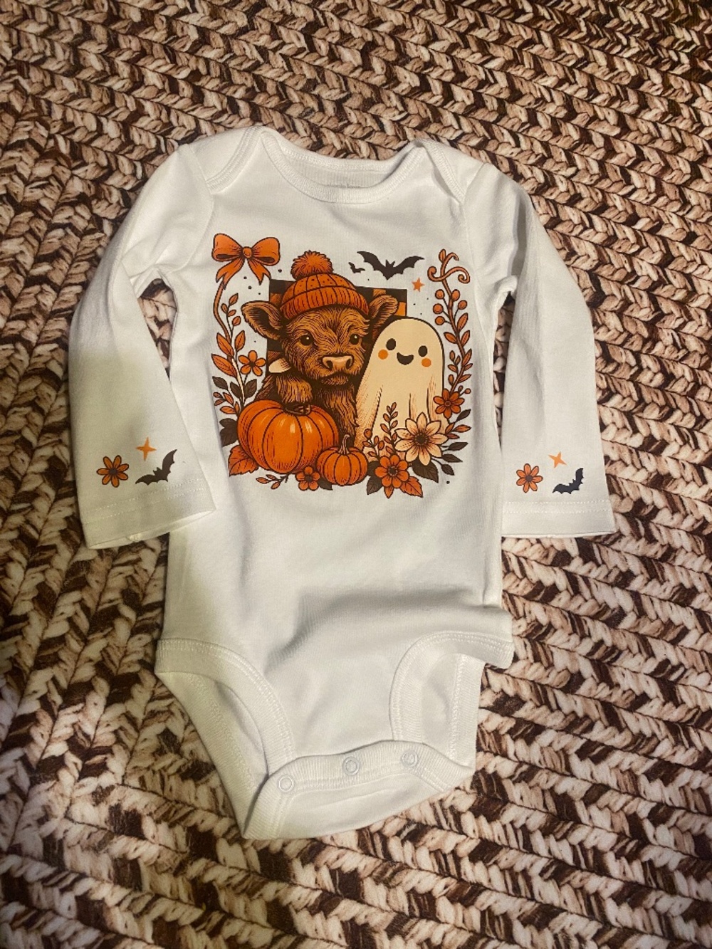 Custom Halloween Highland Cow/Guost bodysuit